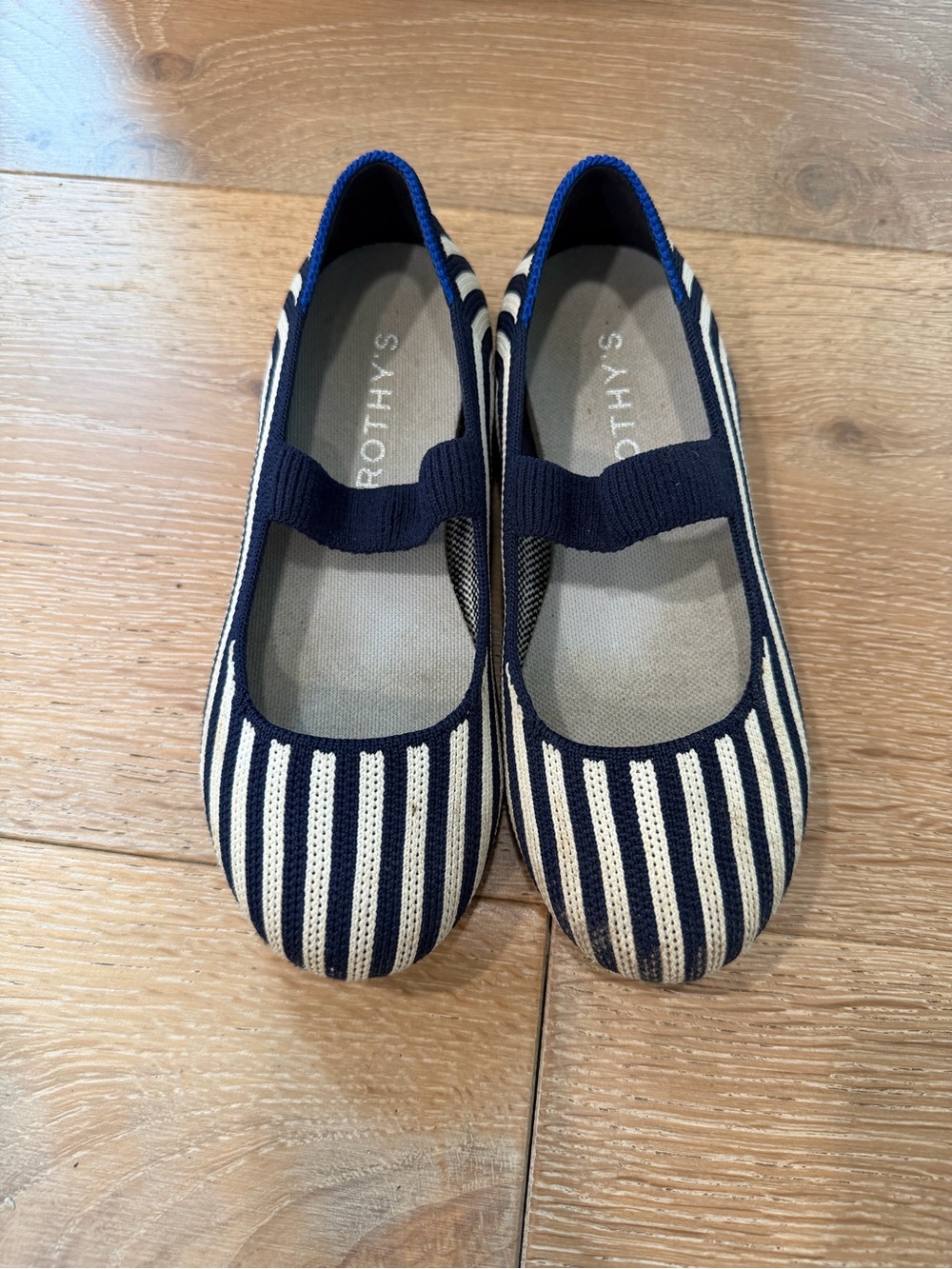 Rothy's Kids Navy & White Striped Mary Jane Flats